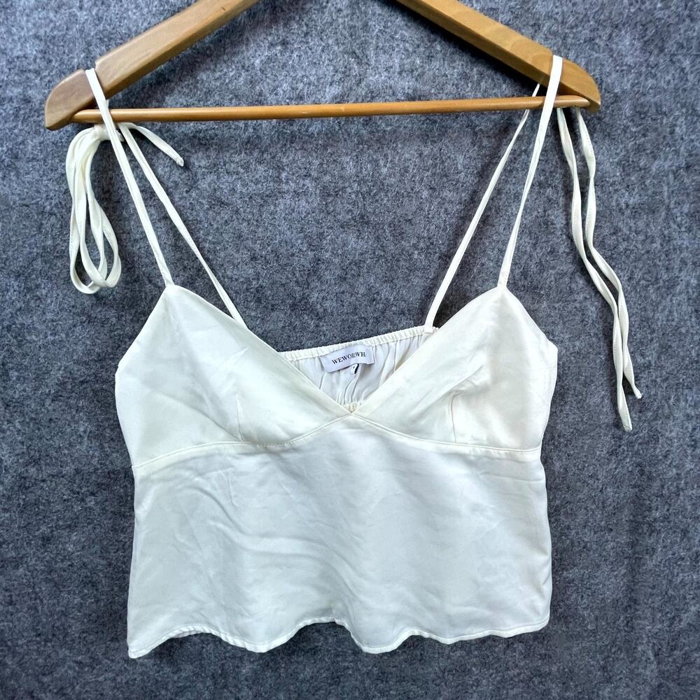Weworewhat Cropped Camisole Top Womens M Off White Strappy Dainty Neutral Basic